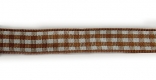 Стрічка поліестр., в клітинку, коричнева, ширина 1 см; 45,7 м в рул.