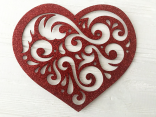 Декоративний виріб  Мереживне серце червоне, 12*16 см (наліпка)