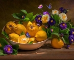 Набір зі стразами на підрамнику Натюрморт з лимонами 40 * 50 см, з принт. рамою