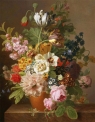Натюрморт з квітами у вазі з фруктами на кам'яному столі, Jan Frans van Dael 40*50 см. Набір для творчості зі стразами на підрамнику