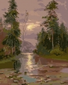 Річковий краєвид у вечірньому світлі, Simeon Fedorovich Fedorov, 40*50 см. Набір для творчості зі стразами на підрамнику