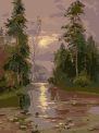 Річковий краєвид у вечірньому світлі, Simeon Fedorovich Fedorov, 30*40см. Набір для творчості картина за номерами
